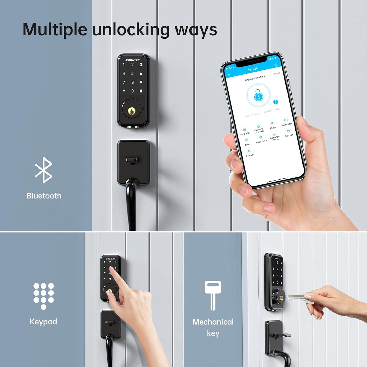 Smart Door Lock, Wifi Smart Locks Keyless Entry Door Lock Digital Electronic Keypad Deadbolt Bluetooth Touchscreen Auto Lock with Gateway Hub Work with Alexa for Home Security