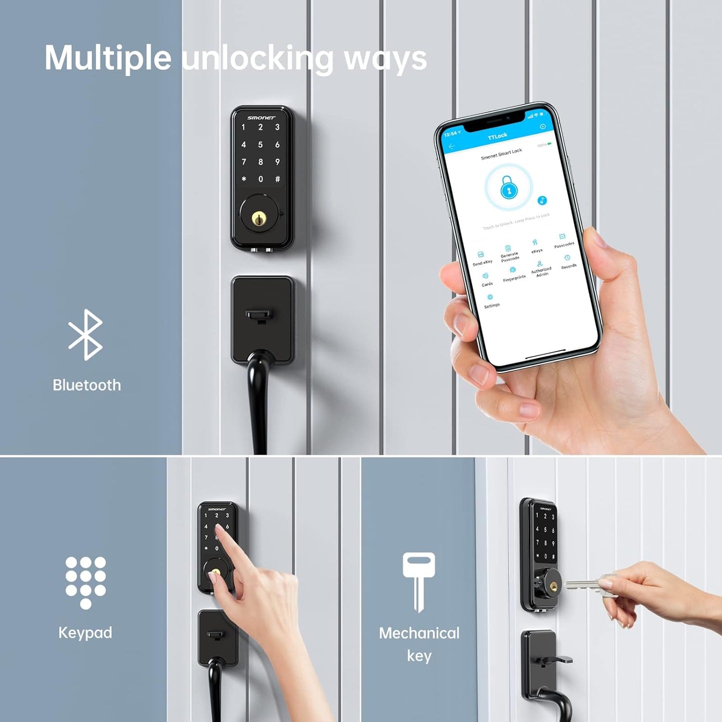 Smart Door Lock, Wifi Smart Locks Keyless Entry Door Lock Digital Electronic Keypad Deadbolt Bluetooth Touchscreen Auto Lock with Gateway Hub Work with Alexa for Home Security