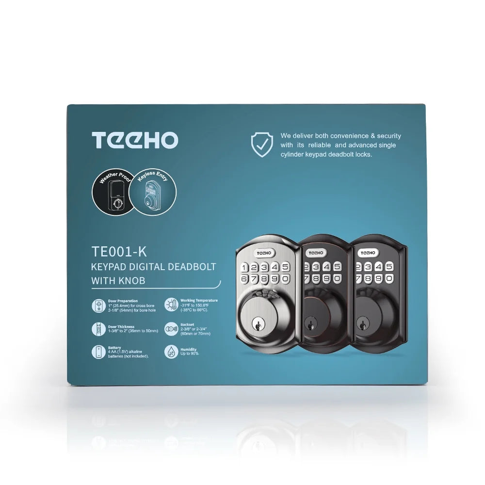 Keyless Entry Door Lock with 2 Knobs Set, Keypad Deadbolt Smart Door Locks, Electronic Digital Lock for Home Front Door Easy Installation-Matte Black