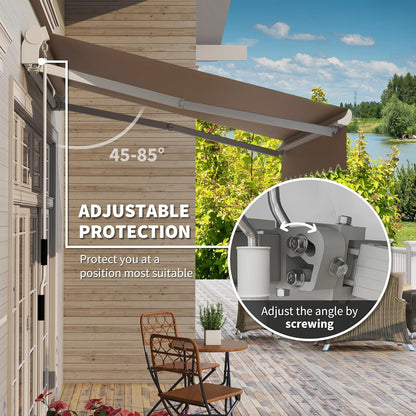 8' X 7' Patio Retractable Awning, Manual Exterior Sun Shade Deck Window Cover, Brown