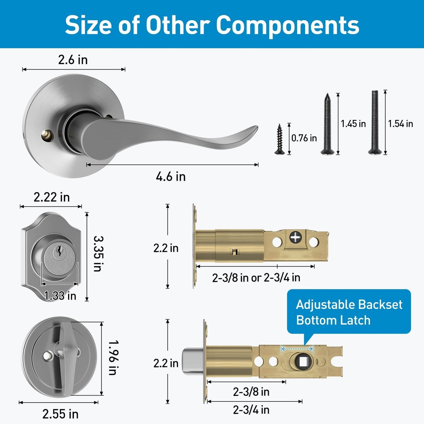 HOSOM Front Door Handle Set Exterior Door Lock Set with Deadbolt Single Cylind