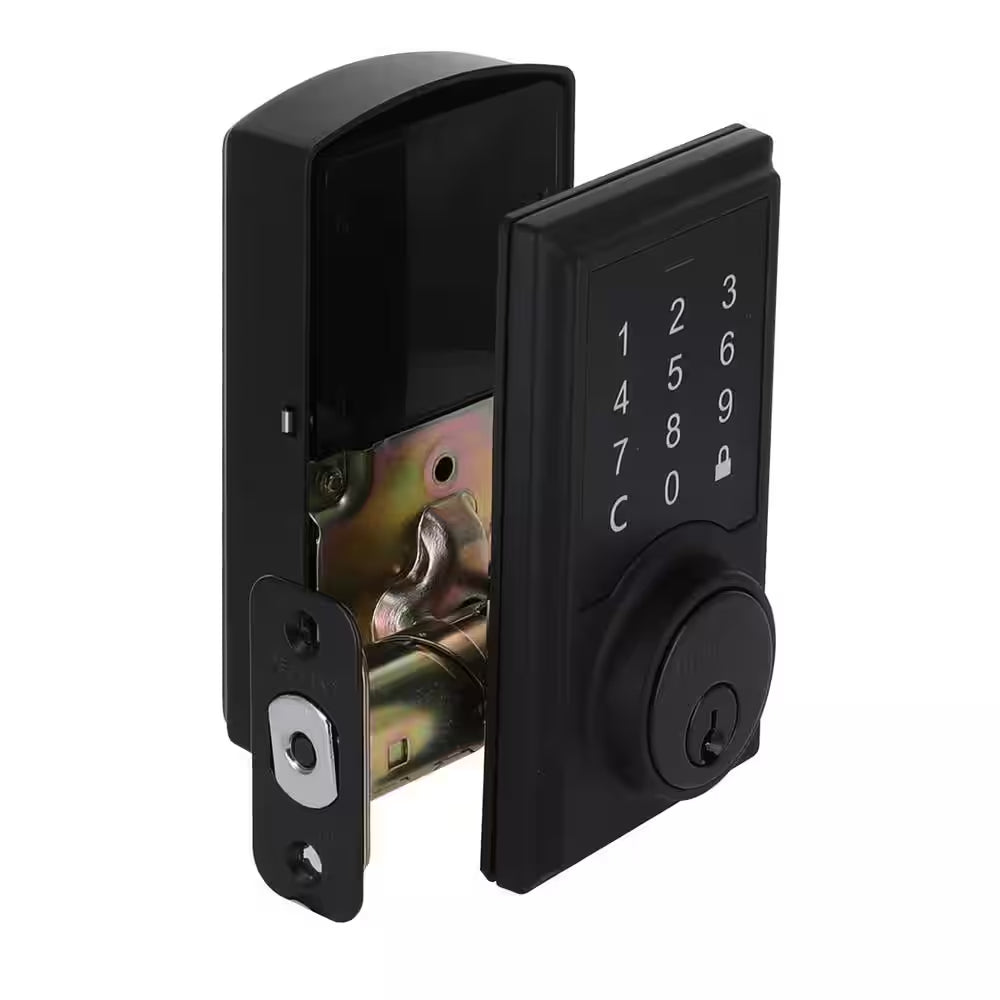 Square Matte Black Electronic Single Cylinder Touchpad Deadbolt