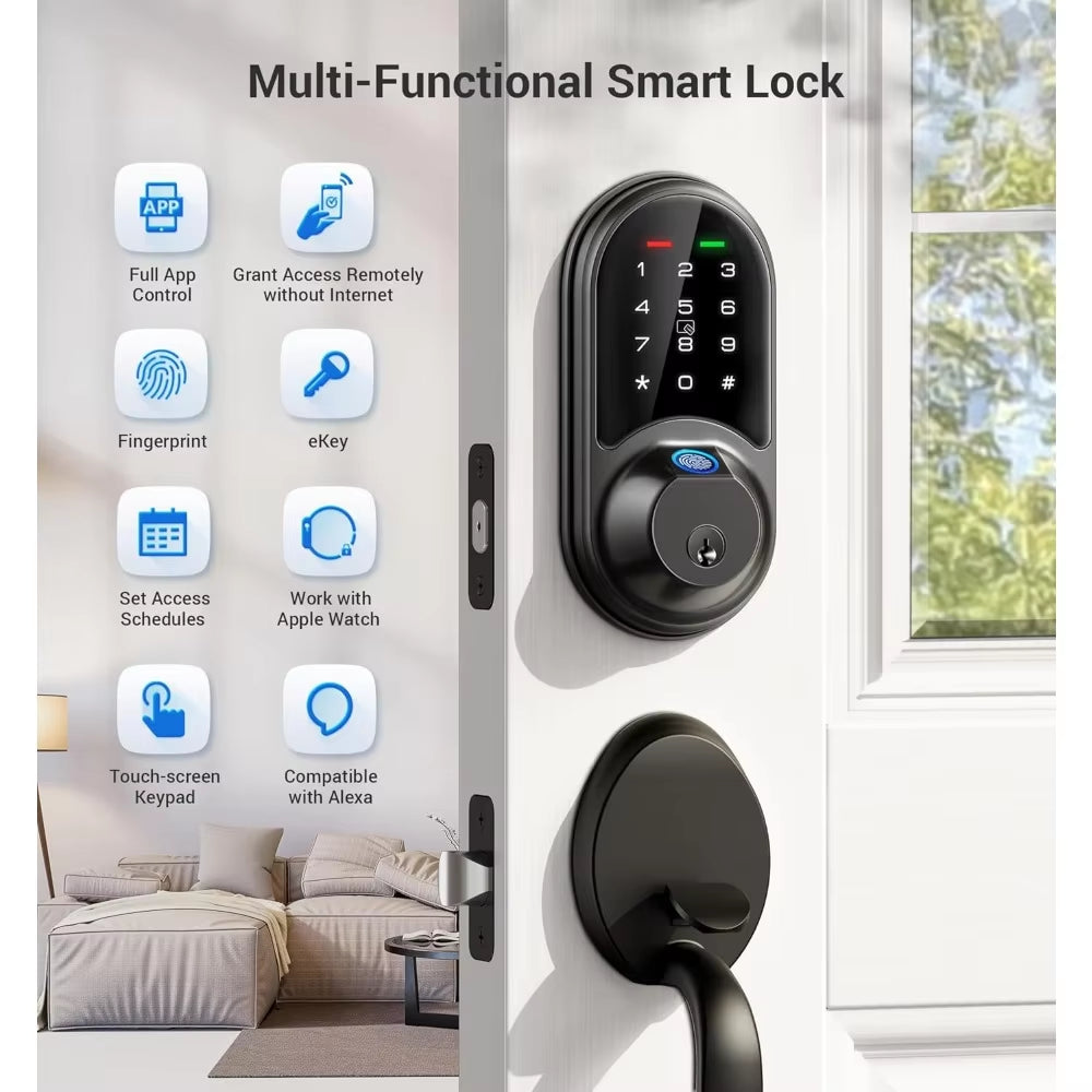 Smart Lock, Fingerprint Door Lock, 7-In-1 Keyless Entry Door Lock with App Control, Electronic Touchscreen Keypad