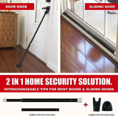 2-In-1 Door Security & Sliding Door Security Bar Iron Adjustable - Black