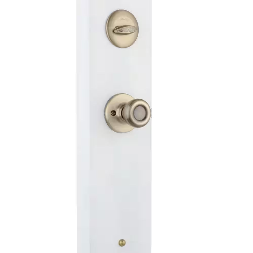 Belleview Antique Brass Single Cylinder Door Handleset with Tylo Door Knob Featuring Smartkey Security