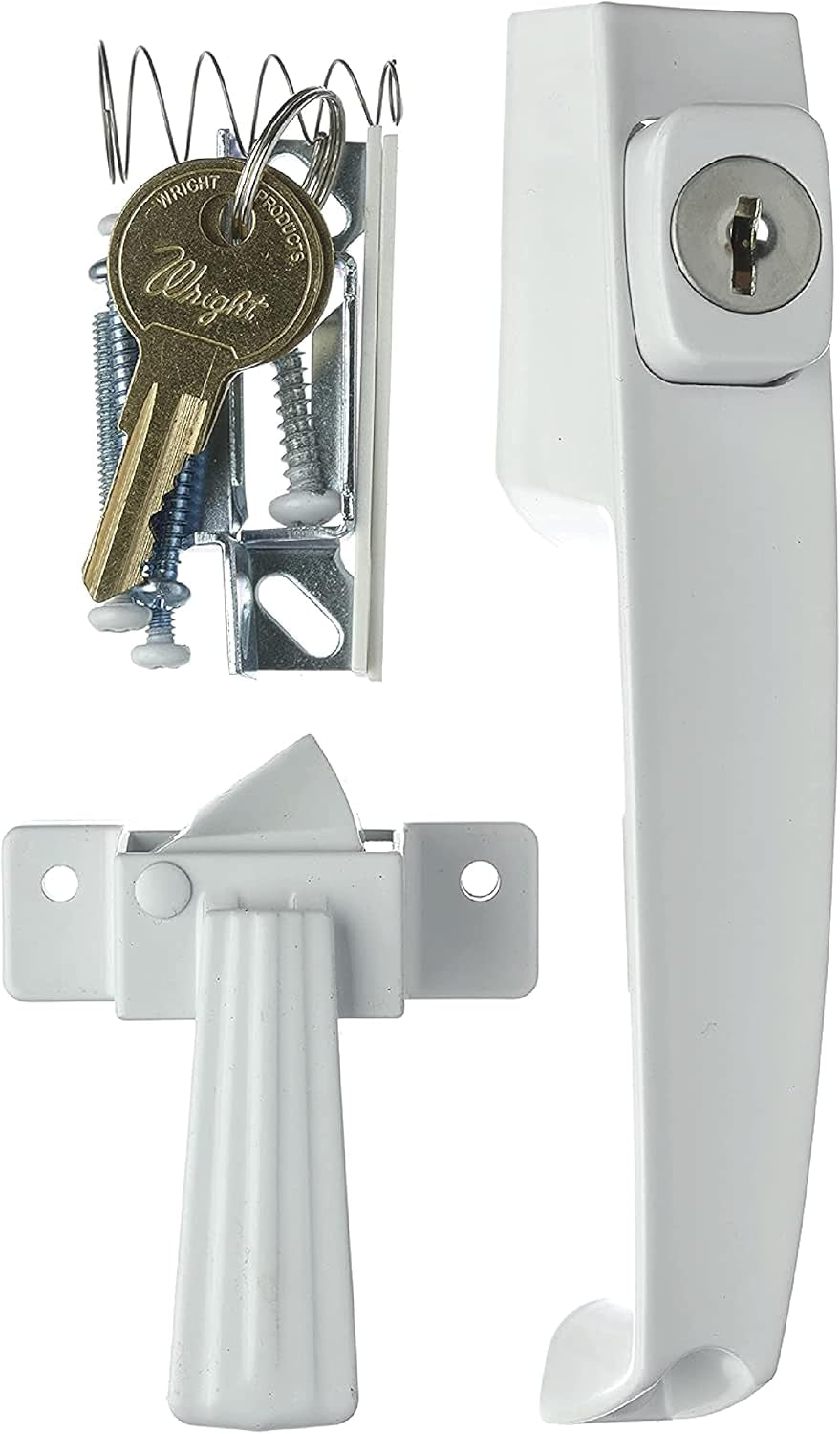 - Tie down Keyed Push Button Door Latch for Screen and Storm Doors, White