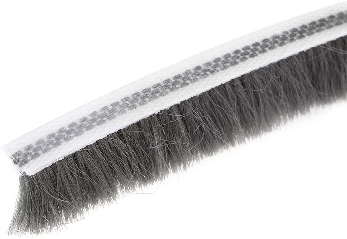 Brush Weather Stripping, Adhesive Felt Door Seal Strip Pile Weatherstrip Door Sweep Brush for Door Window 197Inch L X 0.47 Inch W (5000Mm X 12Mm) Gray