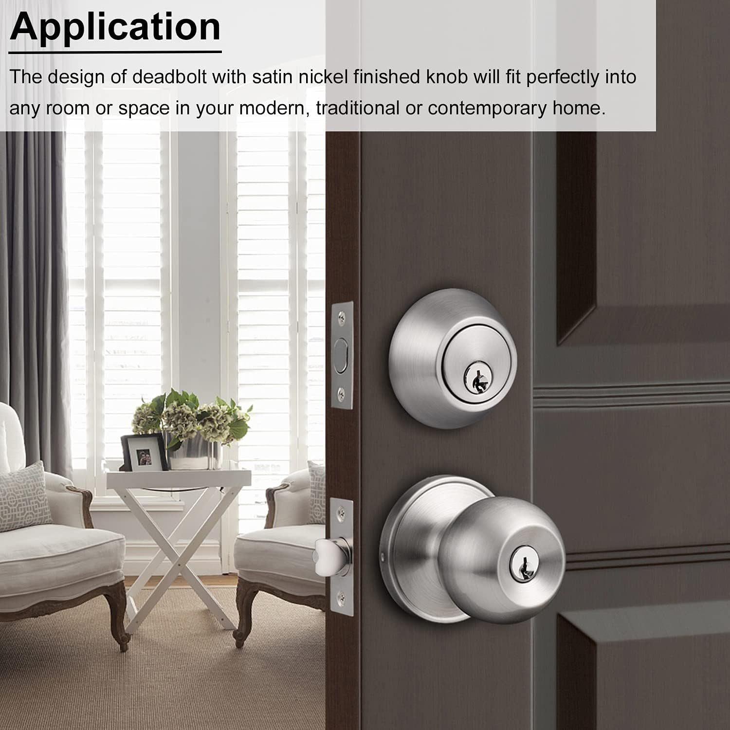 4 Pack All Keyed Same Entry Door Knobs with Single Cylinder Deadbolt for Exterior Front Door, Satin Nickel Finish, Keyed Alike