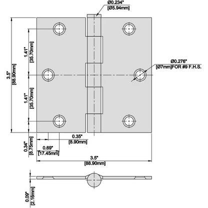 3-1/2 In. Square Radius Bright Brass Squeak-Free Door Hinge