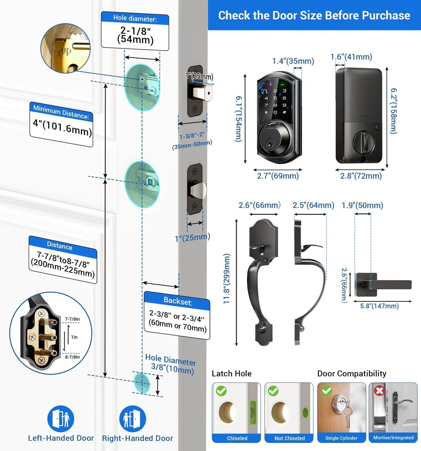 Veise Fingerprint Smart Locks for Front Door with Handle Set, App Control, Ke...