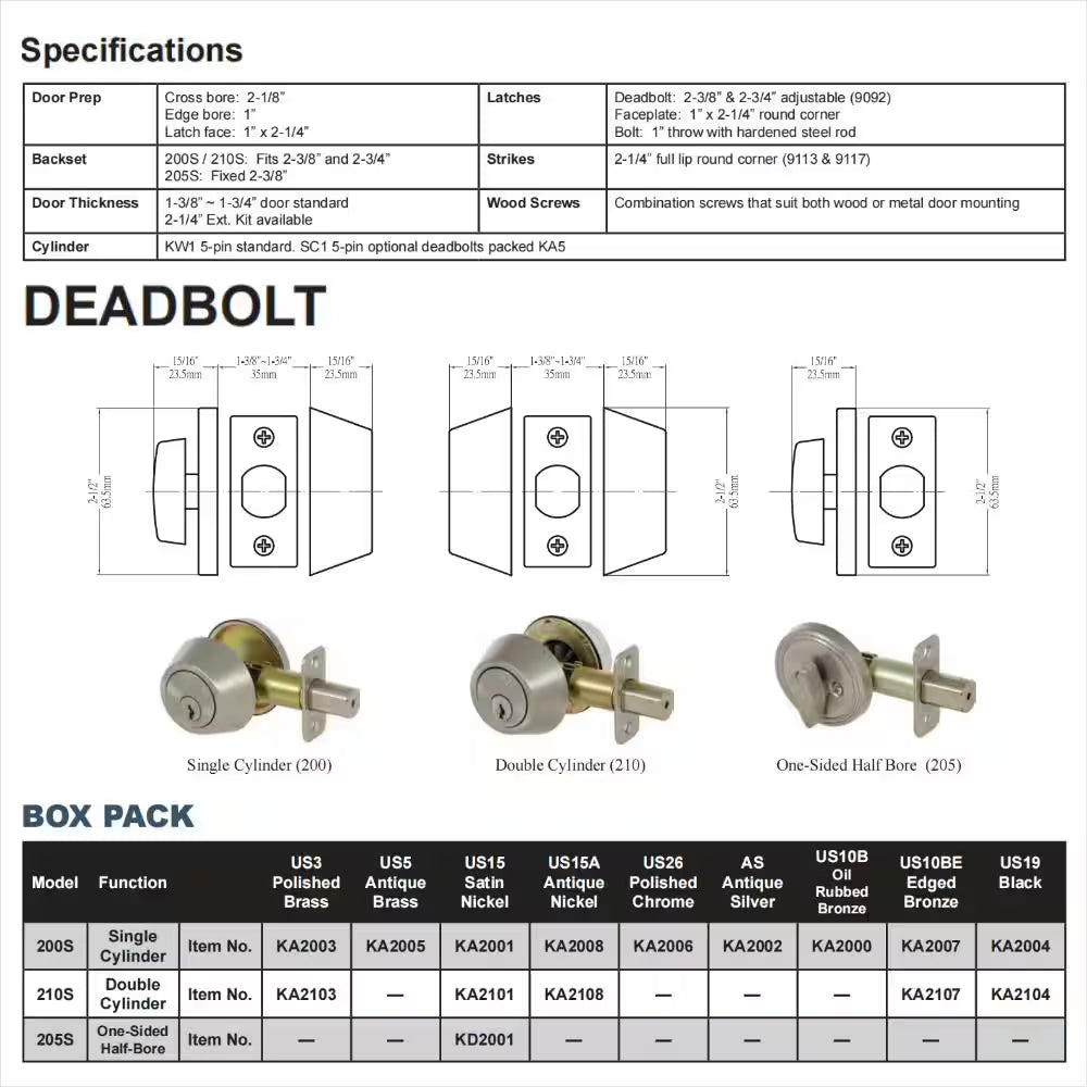 Callan Single Cylinder Satin Nickel Deadbolt