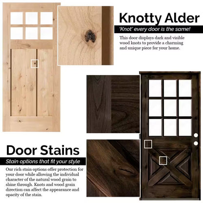 24 In. X 80 In. French Knotty Alder 10-Lite Tempered Glass Solid Left-Hand Wood Single Prehung Interior Door