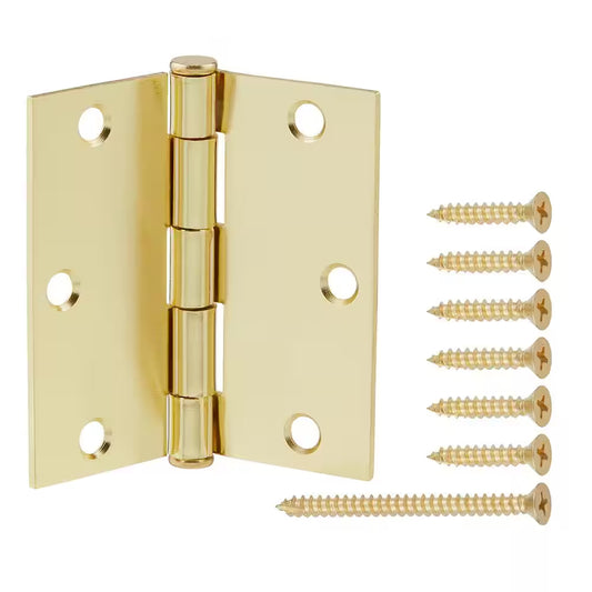 3-1/2 In. Square Radius Bright Brass Squeak-Free Door Hinge