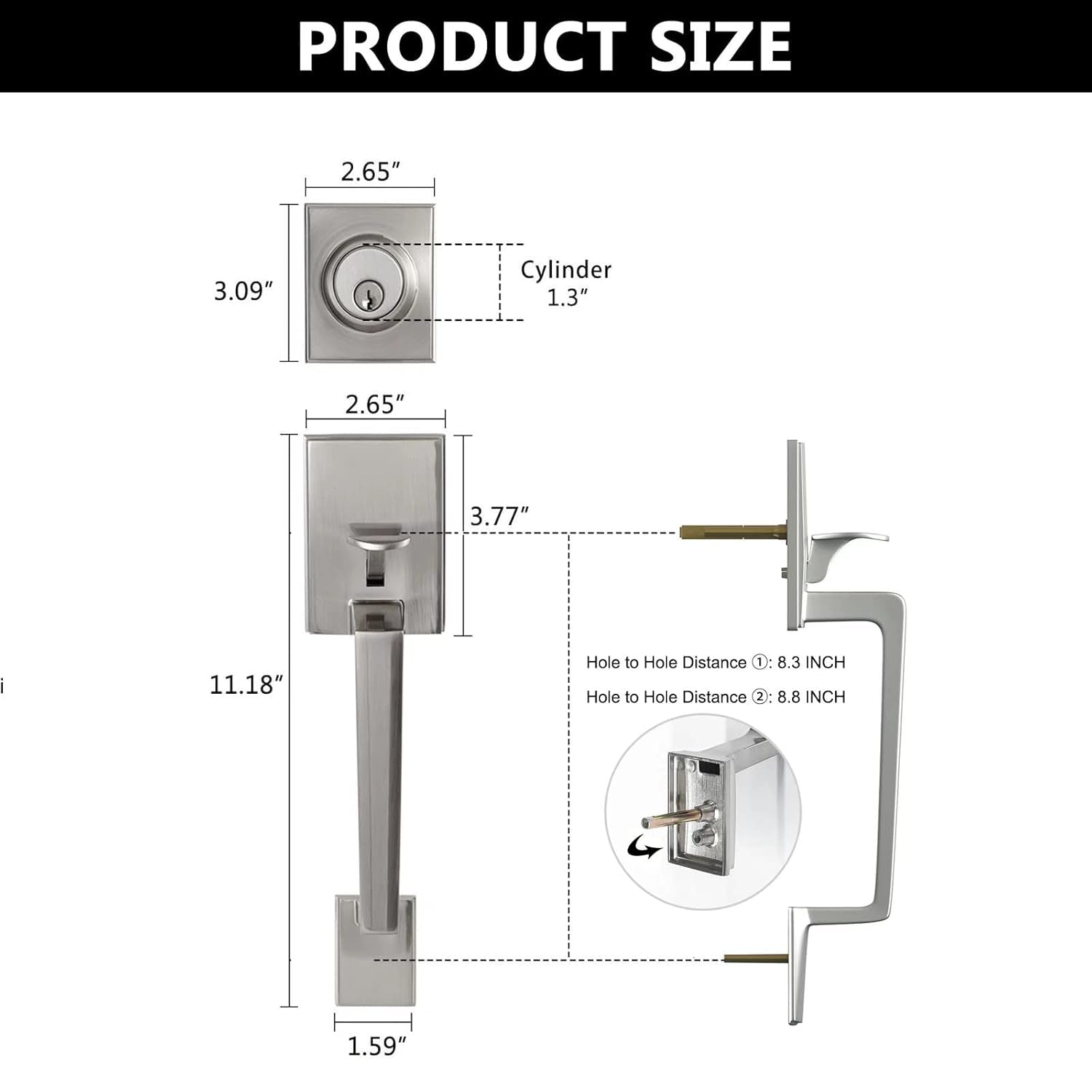 Front Door Handle Set Entrance Door Lock Set Satin Nickel Heavy Duty Entry Handle Set with Lock, with Single Cylinder Deadbolt and Lever Handle, Compatible with Right & Left Handed Doors