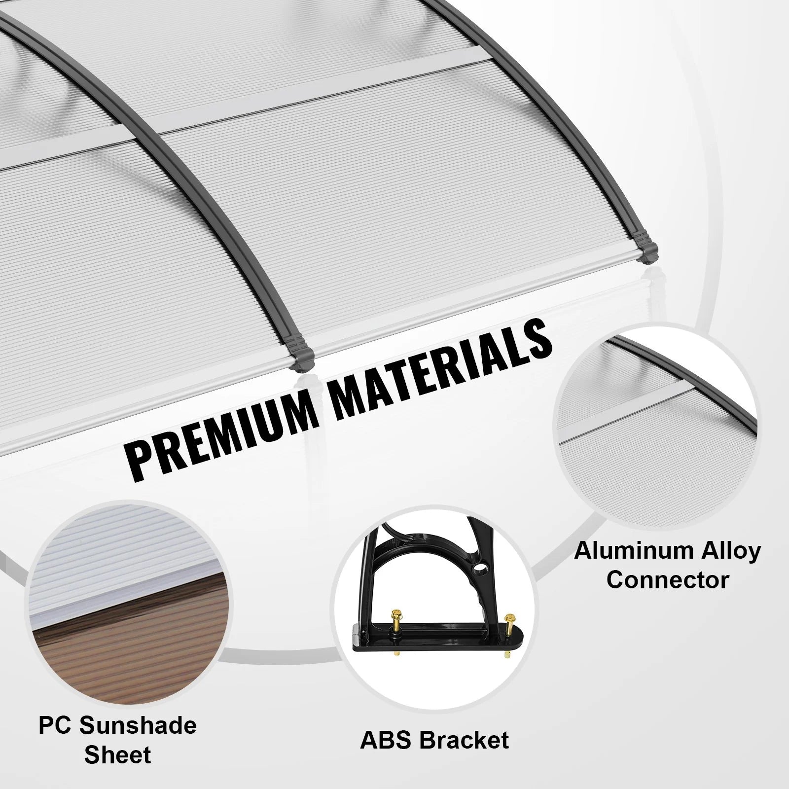 VEVOR Window Door Awning Canopy 40" X 40", UPF 50+ Polycarbonate Entry Door Outdoor Window Awning Exterior, Front Door Overhang Awning for Sun Shutter, UV, Rain, Snow Protection, Hollow Sheet