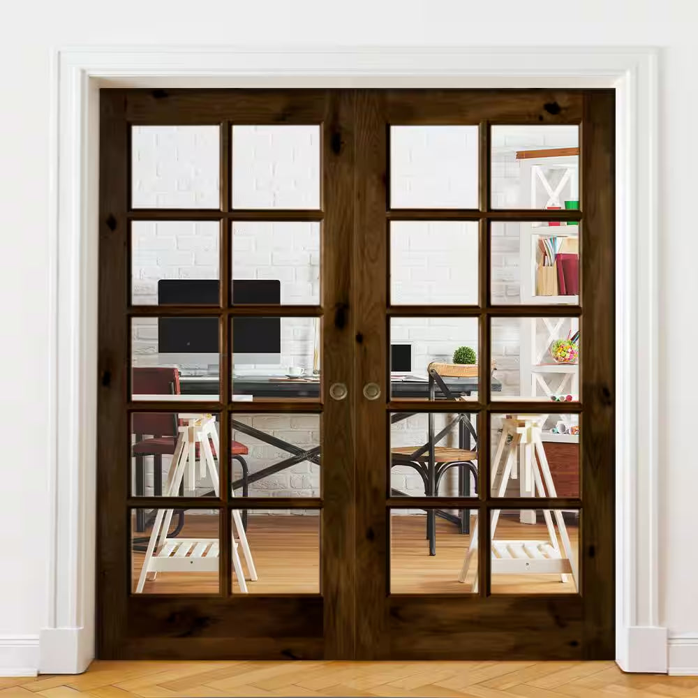 72 In. X 80 In. Rustic Knotty Alder 10-Lite Low-E Glass Both Active Solid Core Wood Double Prehung Interior Door