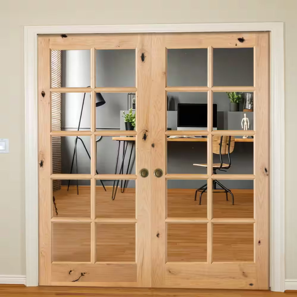 72 In. X 80 In. Rustic Knotty Alder 10-Lite Low-E Glass Both Active Solid Core Wood Double Prehung Interior Door