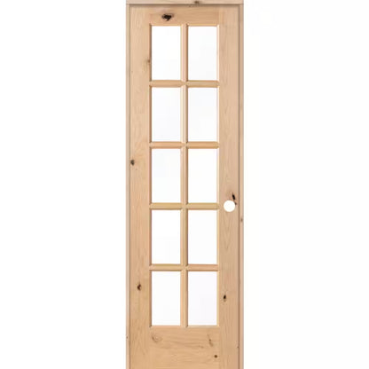 24 In. X 80 In. French Knotty Alder 10-Lite Tempered Glass Solid Left-Hand Wood Single Prehung Interior Door