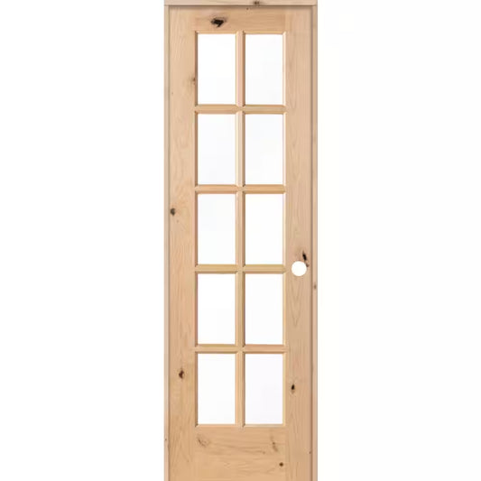 24 In. X 80 In. French Knotty Alder 10-Lite Tempered Glass Solid Left-Hand Wood Single Prehung Interior Door