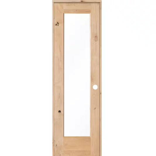 24 In. X 80 In. Krosswood Rustic Knotty Alder 1-Lite with Solid Core Left-Hand Wood Single Prehung Interior Door