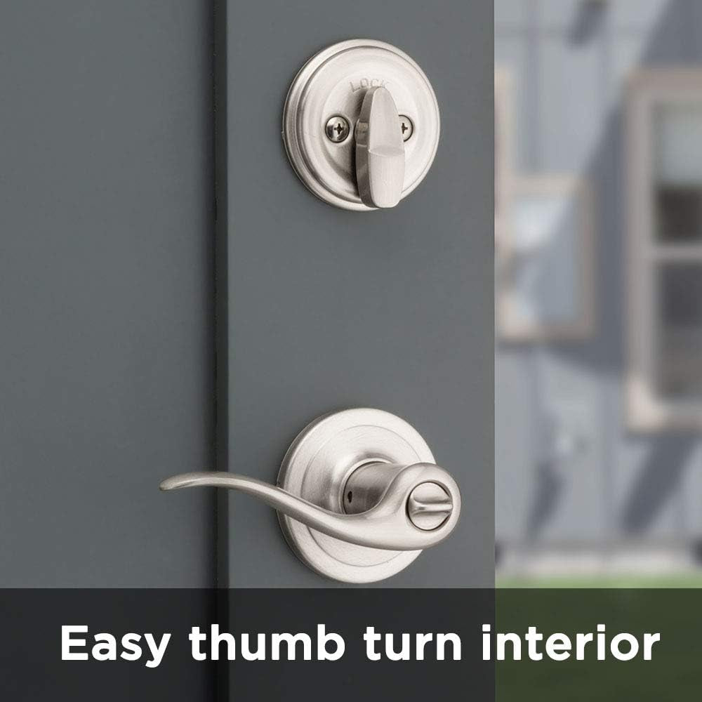 991 Tustin Entry Lever and Single Cylinder Deadbolt Combo Pack Featuring Smartkey in Satin Nickel, Model Number: 99910-040