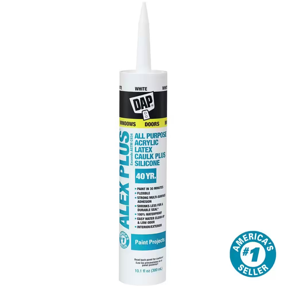 Alex plus 10.1 Oz. White Acrylic Latex Caulk plus Silicone (12-Pack)