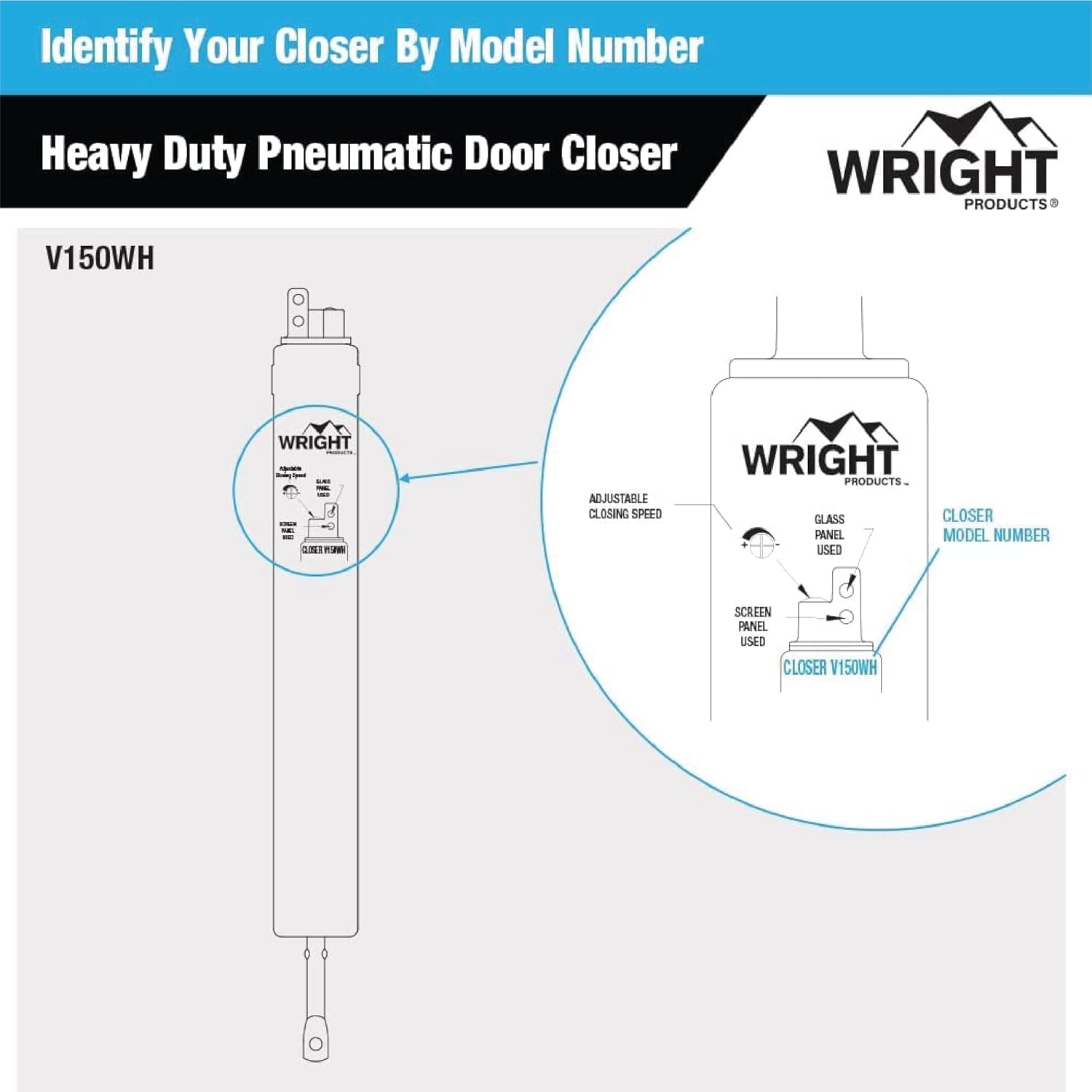 V150WH Heavy Duty Pneumatic Screen and Storm Door Closer White