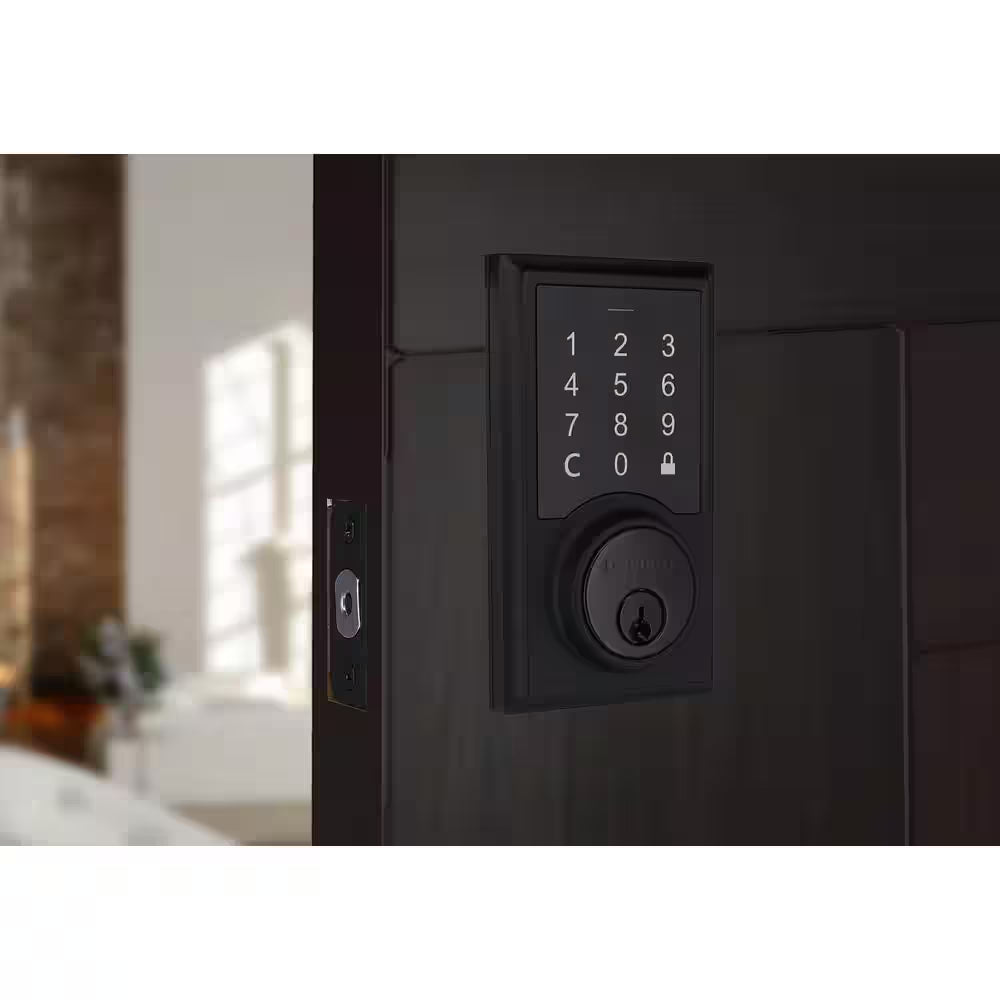 Square Matte Black Electronic Single Cylinder Touchpad Deadbolt