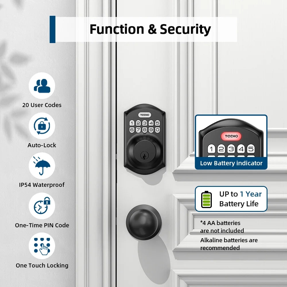 Keyless Entry Door Lock with 2 Knobs ‎Set, Keypad Deadbolt Smart Door Locks, Electronic Digital Lock for Home Front Door Easy Installation-Matte Black