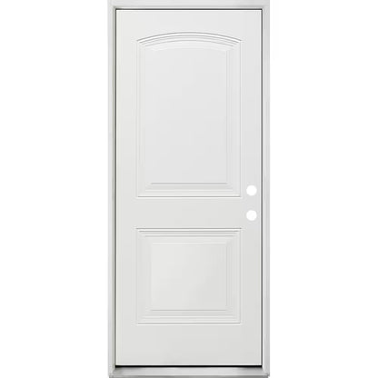 36 In. X 80 In. Element Series 2-Panel Roundtop Left-Hand Inswing Wt Primed Steel Prehung Front Door W/ 4-9/16 In. Frame