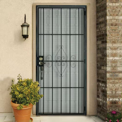 30 In. X 80 In. Universal/Reversible Su Casa Black Surface Mount Outswing Steel Security Door with Expanded Metal Screen