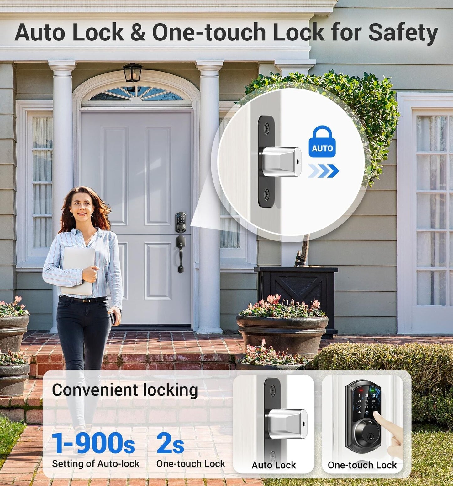 Veise Fingerprint Smart Locks for Front Door with Handle Set, App Control, Ke...