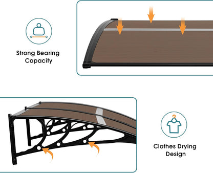 40"X80" Window Awning Outdoor Polycarbonate Front Door Patio Cover Garden Canopy 6055-4080(Dark Brown)