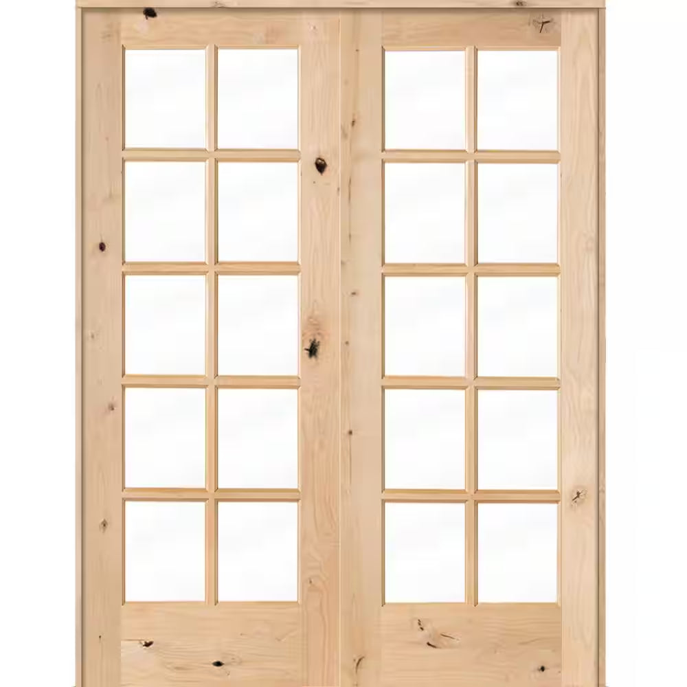 60 In. X 80 In. Rustic Knotty Alder 10-Lite Low-E Glass Both Active Solid Core Wood Double Prehung Interior Door