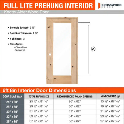 24 In. X 80 In. Krosswood Rustic Knotty Alder 1-Lite with Solid Core Left-Hand Wood Single Prehung Interior Door