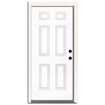 30 In. X 80 In. Element Series 6-Panel White Primed Steel Prehung Front Door Left-Hand Inswing with 4-9/16 In. Frame