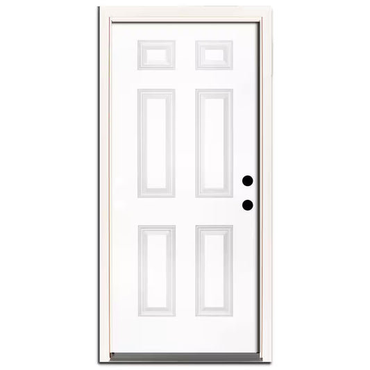 30 In. X 80 In. Element Series 6-Panel White Primed Steel Prehung Front Door Left-Hand Inswing with 4-9/16 In. Frame