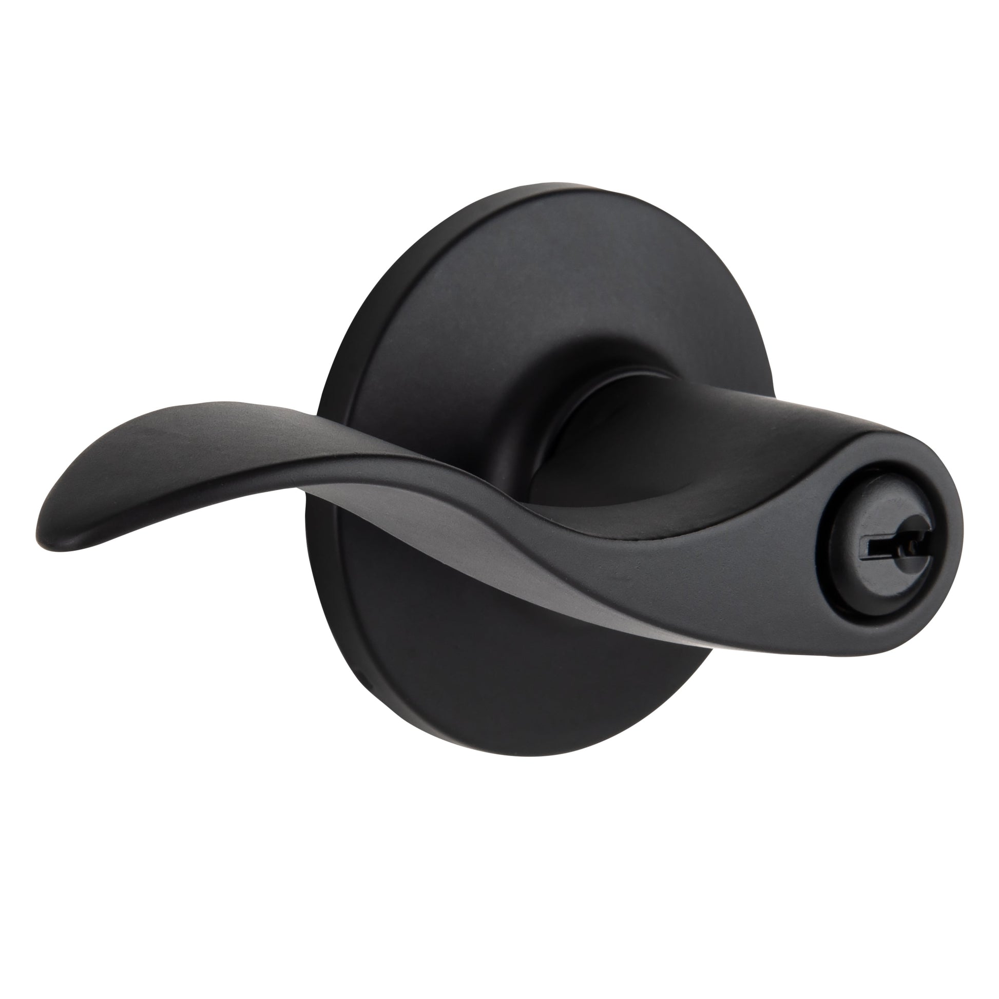 Keyed Entry Modern Wave Style Lever Doorknob with Pro-Guard, Matte Black Finish