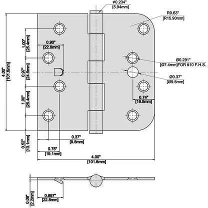 4 In. Square X 5/8 In. Radius Satin Nickel Squeak-Free Door Hinge