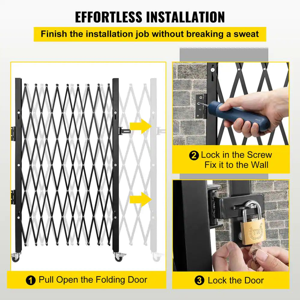 Single Folding Security Gate 51.57 In. H X 74 In. W Steel Accordion Fold Door Gate with Padlock Garden Fence