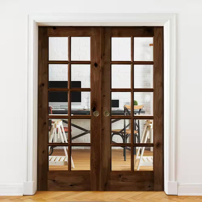 60 In. X 80 In. Rustic Knotty Alder 10-Lite Low-E Glass Both Active Solid Core Wood Double Prehung Interior Door