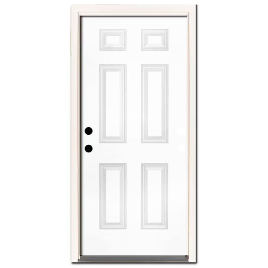 36 In. X 80 In. Element Series 6-Panel White Primed Steel Prehung Front Door Right-Hand Inswing W/ 4 In. Wall