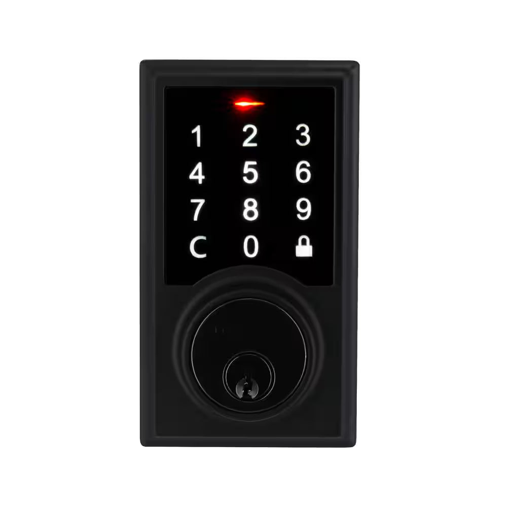 Square Matte Black Electronic Single Cylinder Touchpad Deadbolt