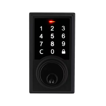 Square Matte Black Electronic Single Cylinder Touchpad Deadbolt