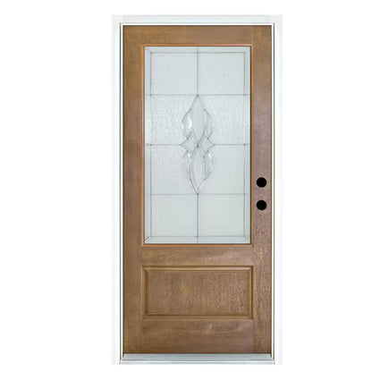 36 In. X 80 In. Scotia Medium Oak Left-Hand Inswing 3/4 Lite Decorative Fiberglass Prehung Front Door