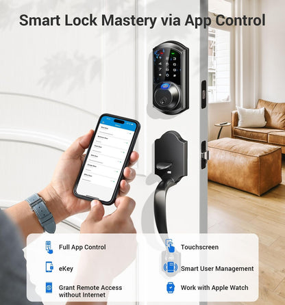 Veise Fingerprint Smart Locks for Front Door with Handle Set, App Control, Ke...