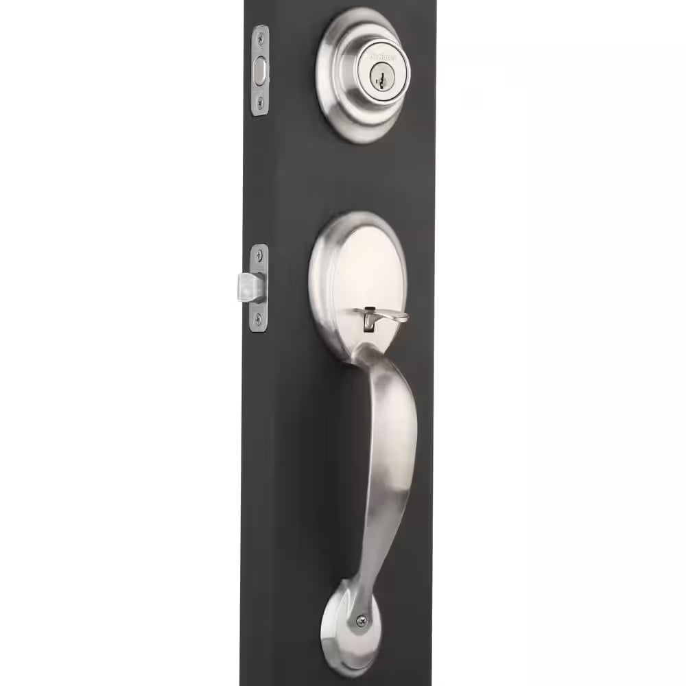 Dakota Satin Nickel Single Cylinder Door Handleset with Polo Door Knob Featuring Smartkey Security