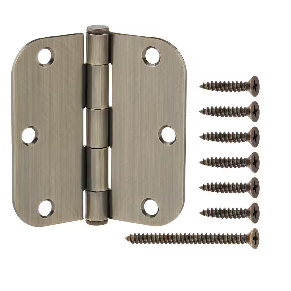 3-1/2 In. X 5/8 In. Radius Antique Brass Squeak-Free Door Hinge