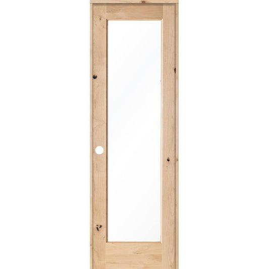 28 In. X 96 In. Rustic Knotty Alder 1-Lite with Solid Wood Core Right-Hand Single Prehung Interior Door