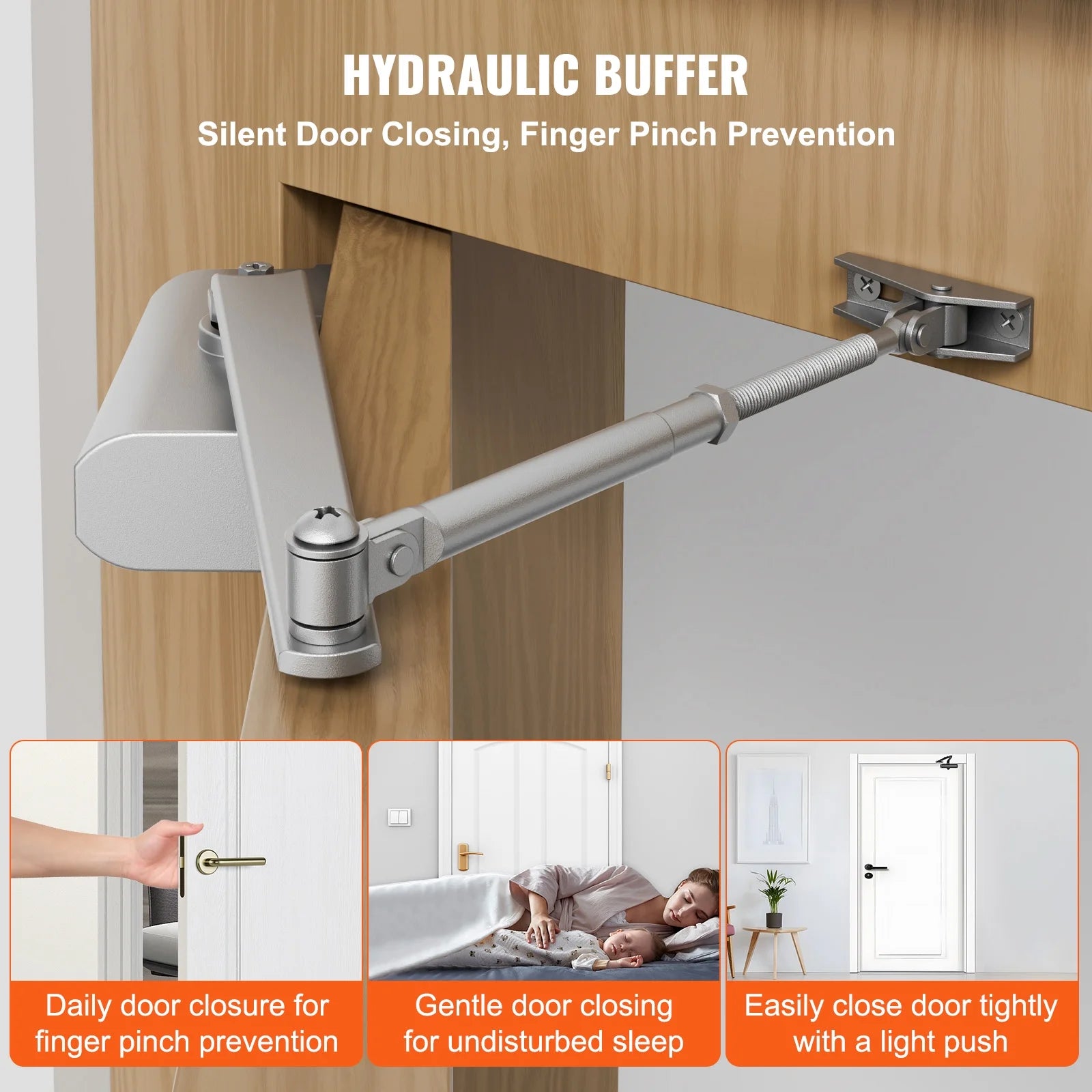 187Lbs Commercial Door Closer Heavy Duty Residential Hydraulic Auto Silver